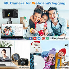 Load image into Gallery viewer, 4K Digital Camera for Photography and Video Autofocus Anti-Shake, 48MP Vlogging Camera with SD Card, 3'' 180 Flip Screen Compact Camera with Flash, 16X Digital Zoom Travel Camera (2 Batteries), Black_532