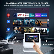 Load image into Gallery viewer, 4K Support Native 1080P Touch Screen Projector with WiFi Bluetooth, Auto Focus Smart Portable Game Projector, Built-in Apps Mini Outdoor Movie Projector for Bedroom Home Theater, White_840