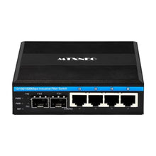 Load image into Gallery viewer, 4port Managed Industrial Gigabit Ethernet Switch L2 Smart Fiber Optic Switch Support VLAN ERPS QoS with 2 SFP Fiber Ports Hardend Casing IP40 Protection Grade, Black_190