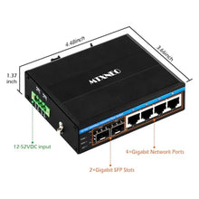 Load image into Gallery viewer, 4port Managed Industrial Gigabit Ethernet Switch L2 Smart Fiber Optic Switch Support VLAN ERPS QoS with 2 SFP Fiber Ports Hardend Casing IP40 Protection Grade, Black_191