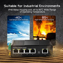 Load image into Gallery viewer, 5 Port PoE Industrial Ethernet Switch, 4 POE IEEE802.3af/at, 1 Uplink, 10/100Mbps, Fanless Metal Din Rail and Wall Mount, with One 60W PoE Power Supply_7003