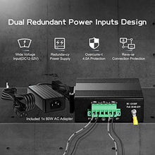 Load image into Gallery viewer, 5 Port PoE Industrial Ethernet Switch, 4 POE IEEE802.3af/at, 1 Uplink, 10/100Mbps, Fanless Metal Din Rail and Wall Mount, with One 60W PoE Power Supply_7004