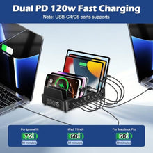 Load image into Gallery viewer, 500W Charging Station for Multiple Devices, 10-Port USB C Fast Charger Stations,Dual USB-C 120W and 8 Ports Fast Charging Multi-Device Organizer Charging Dock Hub for Laptop Phone Tablet, Black_781