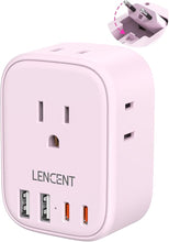 Load image into Gallery viewer, European Travel Plug Adapter, LENCENT International Type-C Foldable Power Plug with 4 Outlets, USB C Charger Adaptor, US to Most of Europe EU Iceland Spain Italy France Germany, Cruise Approved, Pink