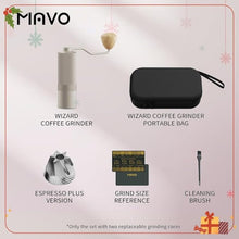 Load image into Gallery viewer, MAVO Manual Coffee Grinder, Wizard Hand Coffee Grinder, Capacity 25g with CNC Stainless Steel Hexagonal Conical Burr, Adjustable Setting, Burr Coffee Bean Grinder for French Press, Pour Over, Silver