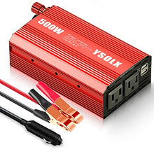 Load image into Gallery viewer, YSOLX 500W Power Inverter DC 12V to 110V AC Converter with 2 USB Ports and 2 AC Outlet, Car Charger Adpater for Road Trip and Camping