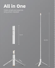 Load image into Gallery viewer, TODI 63" Phone Tripod, Tripod for iPhone & Selfie Stick Tripod with Remote, Phone Tripod Stand for Video Recording, Travel Tripod for Cell Phone Tripod, Compatible with iPhone 15/14/13/Android (White)