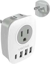 Load image into Gallery viewer, US to Japan Plug Adapter, VINTAR 2 Prong to 3 Prong Outlet Adapter with 2 AC Outlets, 3 USB and 1 USB C Ports, Japan Travel Power Adapter for USA to Japan China Canada Philippines, Type A
