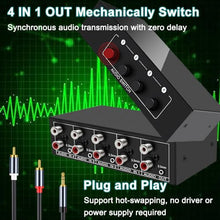 Load image into Gallery viewer, FlyroadUp 3.5mm Aux + RCA L/R Bi-Directional Stereo Audio Switch 4 in 1 Out A/B Analog Audio Switcher Selector