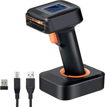 Load image into Gallery viewer, Tera Pro 1D 2D QR Wireless Barcode Scanner with Display Screen Battery Level Indicator Time Display Works with Bluetooth with Charging Cradle Base for Warehouse Supermarket Library HW0006 Pro