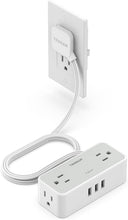 Load image into Gallery viewer, Ultra Thin 5FT Flat Extension Cord, TESSAN Surge Protector Flat Plug Power Strip 4 Wide Spaced AC Outlets 3 USB, 900 Joules Protection, Suitable for Home Office Dorm