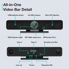 Load image into Gallery viewer, RayBit TB5 Video Conferencing System - Zoom Certificated, Ultra 4K Pro Audio and Video Conference Room Camera with 4 Microphone Arrays & Stereo Speakers, 120° Wide Angle Webcam for TV/Meeting Room