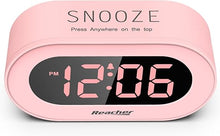 Load image into Gallery viewer, REACHER Pink Girls Alarm Clock for Kids Bedroom, Dimmable LED Digital Display, Outlet Powered, Adjustable Volume, Simple to Use, Snooze, Small Size for Bedside, Desk, Toddler