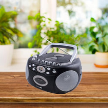 Load image into Gallery viewer, HANNLOMAX HX-323CD Portable CD Player, AM/FM Radio, Cassette Recorder, Records from CD or Radio, Headphone Jack, AC/DC Dual Power Source. (Black)