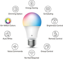 Load image into Gallery viewer, Kasa Smart Light Bulbs, Full Color Changing Dimmable Smart WiFi Bulbs Compatible with Alexa and Google Home, A19, 60 W 800 Lumens,2.4Ghz only, No Hub Required, 2-Pack (KL125P2), Multicolor