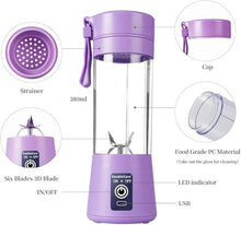 Load image into Gallery viewer, Portable Blender Cup,Electric USB Juicer Blender,Mini Blender Portable Blender For Shakes and Smoothies, juice,380ml, Six Blades Great for Mixing,light purple