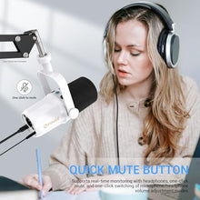 Load image into Gallery viewer, FDUCE SL40 Dynamic Microphone for Podcasting, Gaming, Live Streaming and Recording, Built-in Headphone Output, LED Mute Button, All-Metal USB/XLR, Voice Isolation Technology (White)