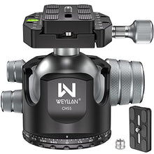 Load image into Gallery viewer, Low Profile Ball Head 55mm Tripod Ball Head WEYLLAN CH55 Heavy Duty 360 Panoramic Tripod Head, Large Size CNC Aluminum Camera Head for Tripod, with Two Arca Quick Release Plates, Max Load 88lbs/40kg