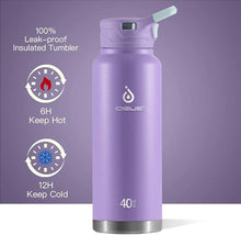 Load image into Gallery viewer, IDEUS Vacuum Insulated Water Bottle, 40 oz Stainless Steel Water Bottles with Straw Spout Lid, Reusable Metal Water Bottle Leak Proof Gym Water Bottle, BPA-Free(Violet)
