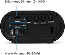 Load image into Gallery viewer, REACHER Small LED Digital Alarm Clock with Simple Operation, Full Range Brightness Dimmer, USB Phone Charger Port, Easy Snooze, Adjustable Alarm Volume, Outlet Powered for Bedrooms Bedside(Black)