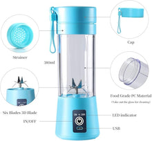 Load image into Gallery viewer, Portable Blender Cup,Electric USB Juicer Blender,Mini Blender Portable Blender For Shakes and Smoothies, Juice,380ml, Six Blades Great for Mixing,Bule