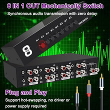 Load image into Gallery viewer, FlyroadUp 3.5mm Aux + RCA L/R Bi-Directional Stereo Audio Switch 8 in 1 Out A/B Analog Audio Switcher Selector