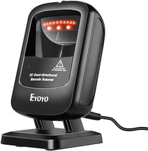 Load image into Gallery viewer, Eyoyo 1D 2D Desktop Barcode Scanner, Omnidirectional Hands-Free USB Wired Barcode Reader, Capture Barcodes from Mobile Phone Screen, Automatic Image Sensing for Supermarket Library Retail Store
