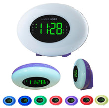 Load image into Gallery viewer, HANNLOMAX HX-162CR AM/FM PLL Radio with Alarm Clock, RGB Mood Light (7 Colors) and Dynamic Mode, 1" LED Display with dimmer Function, AC Operation only (Purple)