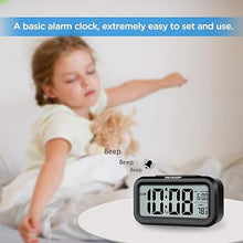 Load image into Gallery viewer, Peakeep Night Light Digital Alarm Clock Battery Operated with Indoor Temperature, Desk Small Clock (Black)