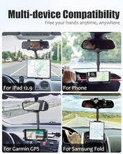 Load image into Gallery viewer, Wukanleng Tablet Holder for Car Rear View Mirror, Retractable Rearview Mirror Phone Mount, 360°Rotatable GPS Holder Stand Compatible with iPad Pro 12.9 Air Mini, Samsung Galaxy Z, 4-12.9" Devices