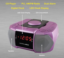 Load image into Gallery viewer, HANNLOMAX HX-334CD CD Player with PLL AM/FM Radio, Digital Clock with Dual Alarm, Red LED Display, Aux-in, AC Operation only. (Purple)
