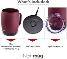 Load image into Gallery viewer, Nextmug Plus - Temperature-Controlled, Self-Heating Coffee Mug (Burgundy - 18 oz.)
