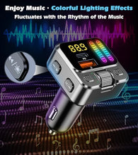 Load image into Gallery viewer, Bluetooth 5.3 Car Adapter with FM Transmitter & 42W PD Fast Charging, Wireless AUX/USB Music Receiver, Hands-Free Calls, Beat Sync LED Lights for Car Stereo, Compatible with All 12V-24V Vehicles