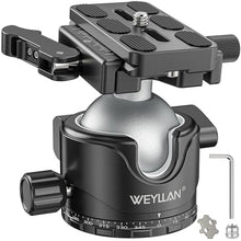 Load image into Gallery viewer, WEYLLAN EH46L Tripod Ball Head with Lever Release, 46mm Low Profile Heavy Duty Ball Head Mount with Arca Swiss Quick Release Plate for Camera Tripod Monopod DSLR Camcorder Telescope,Max Load 55lb/25kg