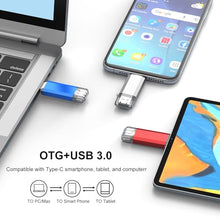 Load image into Gallery viewer, RAOYI 3 Pack 128GB USB C Flash Drive, 2 in 1 USB 3.0 Type C Dual OTG Metal Thumb Drive Jump Drive Memory Stick with Keychain Suitable for USB-C Smartphones, Computers and Tablets (Red,Silver,Blue)