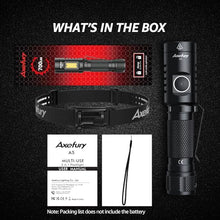 Load image into Gallery viewer, axefury Flashlight,Magnetic LED Flashlight,EDC Handheld Flashlight with Removable Headband,6 Modes,Dual Fuel, A5 for Camping, Emergency(Not Included Battery) Gift