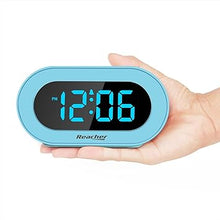 Load image into Gallery viewer, REACHER Kids Blue Alarm Clock with Snooze, Simple to Operate, 0-100% Dimmer, Adjustable Volume, Outlet Powered, Small LED Boys Clock for Bedrooms