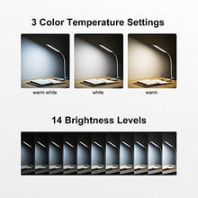 Load image into Gallery viewer, RAOYI LED Desk Lamp, 5W USB Clip on Light Eye-Caring Reading Clamp Table Lamp with 48 LEDs Flexible Gooseneck, 3 Color Modes and 14 Brightness Levels for Office Bedroom Study (White)