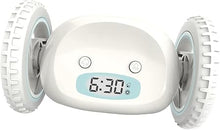 Load image into Gallery viewer, CLOCKY Extra Super Loud Alarm Clock for Heavy Sleepers Adults Kids Teens Bedroom, Move Jump Roll Run Away Easy to Set Smart Digital Alarm Clock on Wheels -Funny Gag Gift (White)
