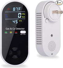 Load image into Gallery viewer, Plug in Combination Gas & Carbon Monoxide Detectors with Temperature and Humidity Display- Natural Gas Detectors & Carbon Monoxide Alarm for Home, Kitchen (2 Packs)