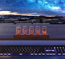 Load image into Gallery viewer, ClocTeck Nixie Tube Clock with Wi-Fi SYNC, Alarm & Timer, 12/24H Display, No Assembly Required - A Retro Gift for Friends (Wood Grain)