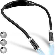 Load image into Gallery viewer, Vekkia Rechargeable LED Neck Reading Light, Book Lights for Reading in Bed, 3 Brightness Levels, Flexible Soft Silicone Arms Comfortable Wear, Long Lasting. Great for Readers, Craft & Knitting,Black