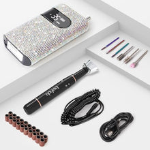 Load image into Gallery viewer, Professional Rechargeable Nail Drill Machine, Lavinda Diamond 35000RPM Electric Nail File Cordless Portable Nail Drill with Coreless Motor for Acrylic Nails, Manicure Pedicure Tool, Crystal Diamond