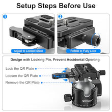 Load image into Gallery viewer, WEYLLAN EH46L Tripod Ball Head with Lever Release, 46mm Low Profile Heavy Duty Ball Head Mount with Arca Swiss Quick Release Plate for Camera Tripod Monopod DSLR Camcorder Telescope,Max Load 55lb/25kg