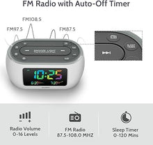 Load image into Gallery viewer, HOUSBAY Glow Small Colorful Alarm Clock Radio with Rainbow Digit, 7 Color Night Light with ON/Off Options, Dual Alarm, Dimmer, FM Radio with SleepTimer for Bedrooms