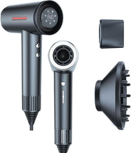 Load image into Gallery viewer, Hair Dryer, Fast Drying Blow Dryer with Magnetic Nozzle,110,000RPM Brushless Motor, High Speed Low Noise, Ionic No Heat Damage, for Travel, Home, Gift (Gray)