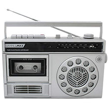 Load image into Gallery viewer, HANNLOMAX HX-601K Portable AM/FM Radio Cassette Recorder with Bluetooth, Records from Built-in Mic or Radio, Headphone Jack, AC/DC Operation. (Silver)