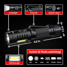 Load image into Gallery viewer, axefury Flashlight,Magnetic LED Flashlight,EDC Handheld Flashlight with Removable Headband,6 Modes,Dual Fuel, A5 for Camping, Emergency(Not Included Battery) Gift