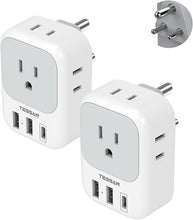 Load image into Gallery viewer, India Plug Adapter 2 Pack, TESSAN Type D Travel Adapter with 4 Outlets 3 USB Charger (1 USB C Port), US to India Plug Adapter for USA to Bangladesh, India, Kuwait, Maldives