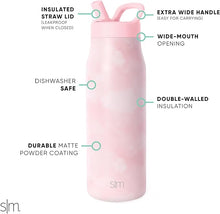 Load image into Gallery viewer, Simple Modern Water Bottle with Straw lid | Insulated Stainless Steel Thermos | Reusable Travel Water Bottles for Gym & Sports | Leak Proof & BPA Free | Mesa Collection | 34oz, Blush Tie Dye
